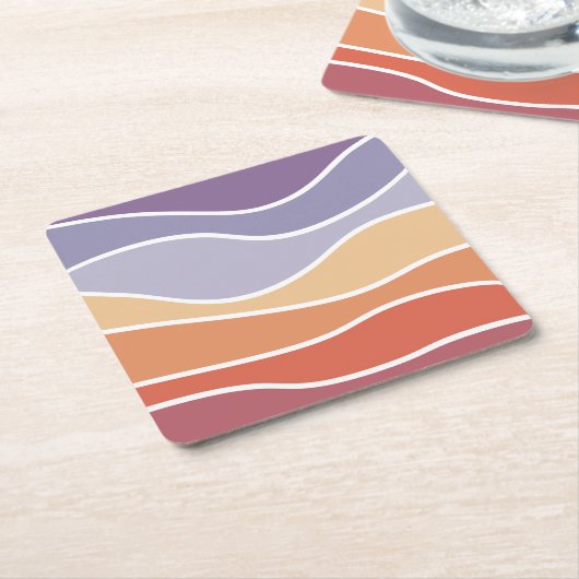 Paarse en oranje retro stijl golven kartonnen onderzetters (Schuin)