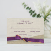 Paarse en Oranje Ribbon en Burlap Respons RSVP Kaartje (Staand voorkant)