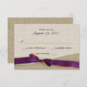 Paarse en Oranje Ribbon en Burlap Respons RSVP Kaartje (Voorkant / Achterkant)