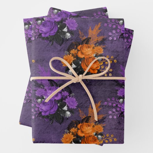 Paarse en Oranje Rozen Inpakpapier Vel (In situ)