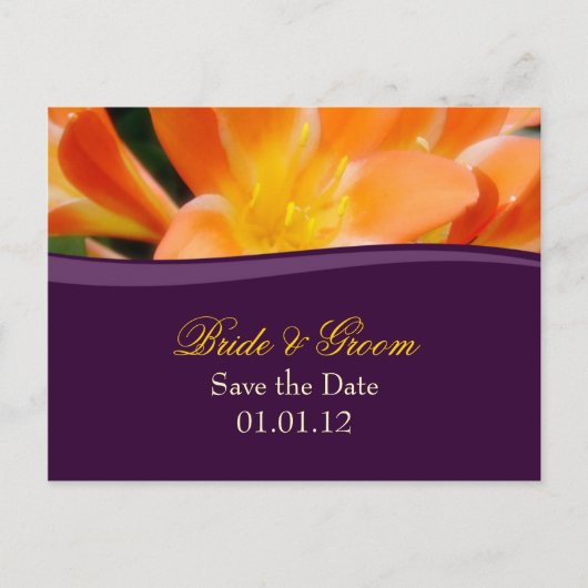 Paarse en Oranje Save the Date Briefkaart (Voorkant)