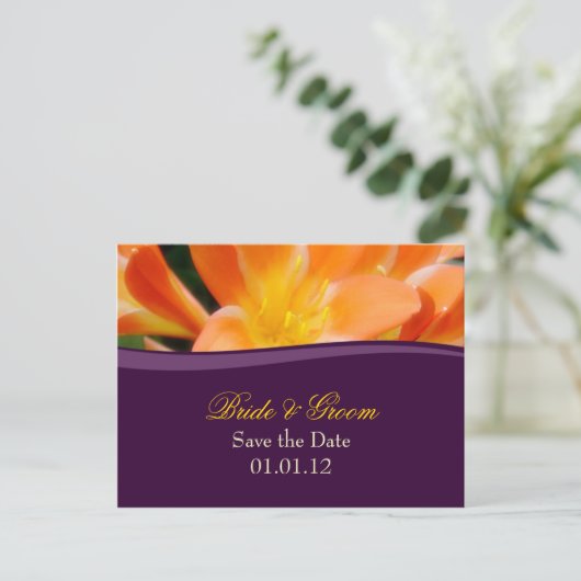Paarse en Oranje Save the Date Briefkaart (Staand voorkant)