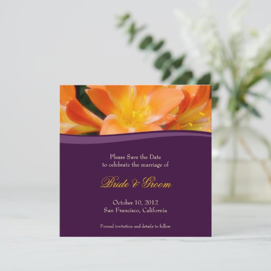 Paarse en Oranje Save the Date Invitation (Staand voorkant)