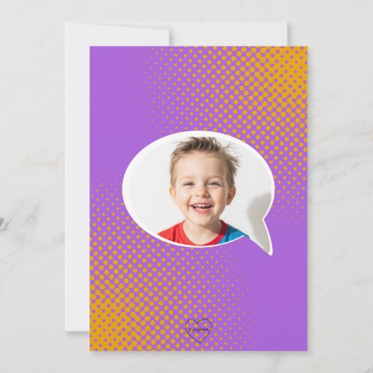 Paarse en Oranje stripuitnodiging Kaart (Achterkant)