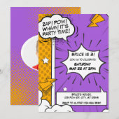 Paarse en Oranje stripuitnodiging Kaart (Voorkant / Achterkant)