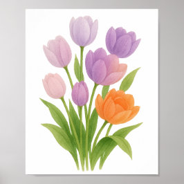 Paarse en oranje tulpen schilderen bloemschilderij poster