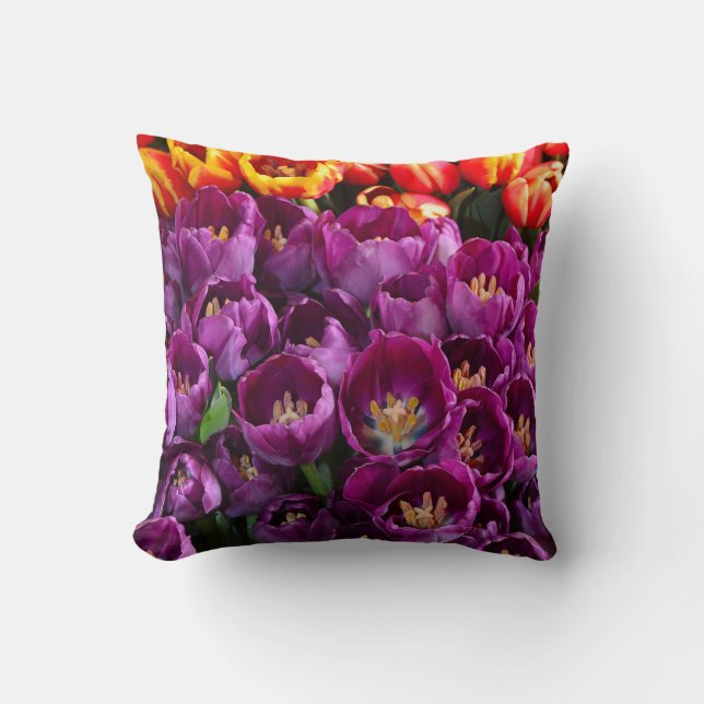 Paarse en oranje tulpen werpen kussen (Voorkant)