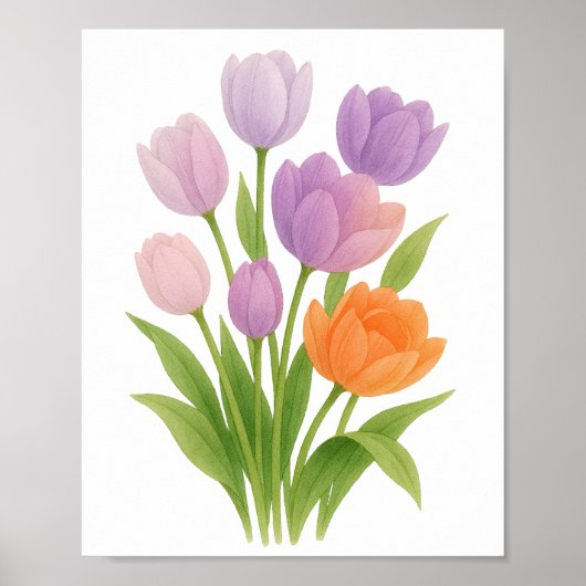 Paarse en Oranje Tulpenschildering Bloemstukken Mu Poster (Voorkant)