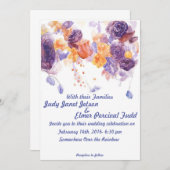 Paarse en Oranje uitnodiging voor een bruiloft (Voorkant / Achterkant)