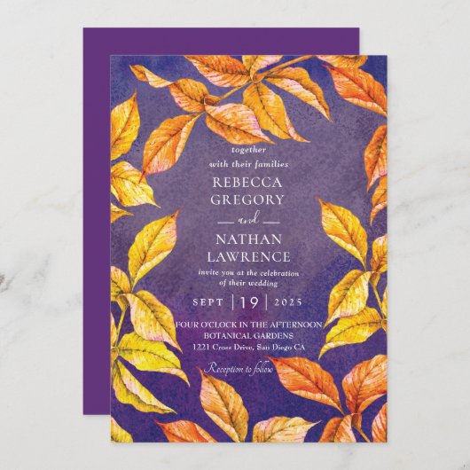 paarse en oranje uitnodigingen voor valbruiloft (Voorkant / Achterkant)