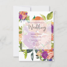 Paarse en oranje waterverf bloemen bruiloftsinvita