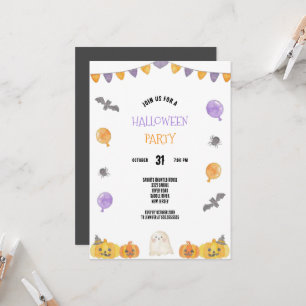 PAARSE EN ORANJE WATERVERF HALLOWEEN PARTY KAART