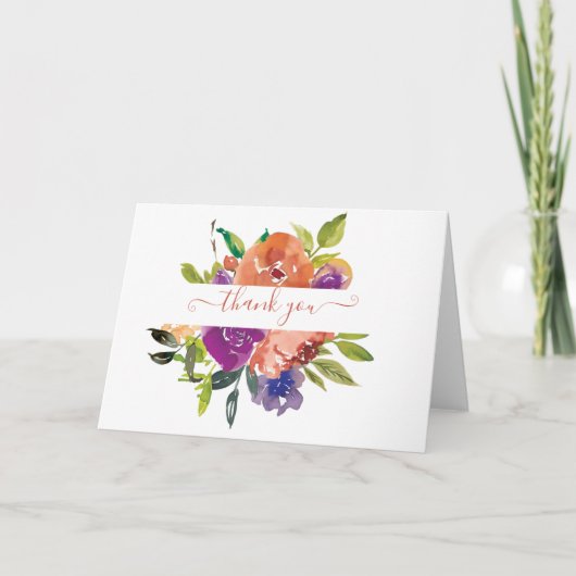 Paarse en oranje waterverf op maat bedankkaart (Voorkant)