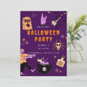 Paarse en Oranje Wicked Schattigee Halloween Party Kaart (Staand voorkant)
