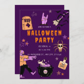 Paarse en Oranje Wicked Schattigee Halloween Party Kaart (Voorkant / Achterkant)