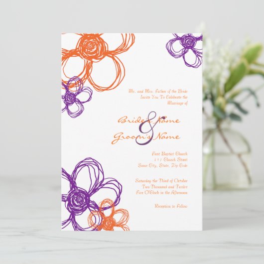 Paarse en Oranje Wilde Bloemen 5x7 Uitnodiging (Staand voorkant)