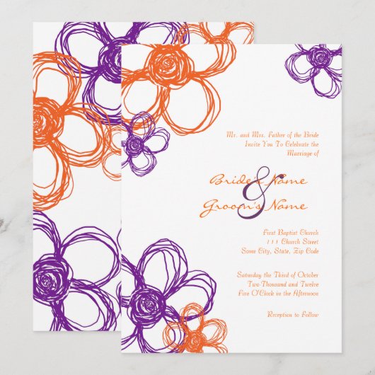 Paarse en Oranje Wilde Bloemen 5x7 Uitnodiging (Voorkant / Achterkant)