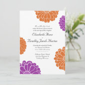Paarse en Oranje Zinnia Flower Wedding Invitation Kaart (Staand voorkant)