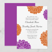 Paarse en Oranje Zinnia Flower Wedding Invitation Kaart (Voorkant / Achterkant)