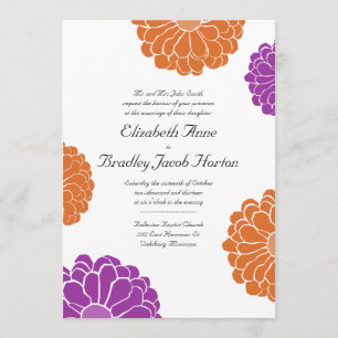 Paarse en Oranje Zinnia Flower Wedding Invitation Kaart