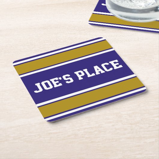  Paarse en oude goudsportstripes Kartonnen Onderzetters (Schuin)