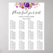 Paarse en paarsblauwe bloemen zitplaatskaart met w poster (Voorkant)