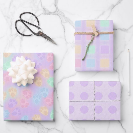 PAARSE EN PASTEL GECOLORED EASTER BUNNY PAWS INPAKPAPIER VEL (Voorkant)