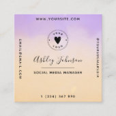 Paarse en perzige QR-code & Cute Logo Modern Vierkante Visitekaartje (Voorkant)