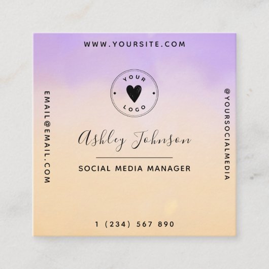 Paarse en perzige QR-code & Cute Logo Modern Vierkante Visitekaartje (Voorkant)