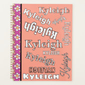 Paarse en perzik bloem gepersonaliseerd  planner (Voorkant)