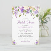 paarse en perzik bloemenbruids doucheuitnodiging kaart (Staand voorkant)