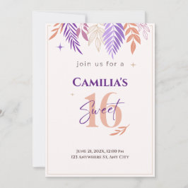 Paarse en Perzik Botanische Zoete 16 Uitnodiging