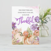 Paarse en Perzik Pompoen Bloem Thanksgiving Kaart (Staand voorkant)