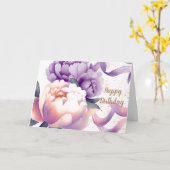Paarse en Perzik Waterverf Pioen Verjaardag Kaart (Gele Bloem)