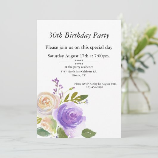 Paarse en perzik Waterverf,  Verjaardag Kaart (Staand voorkant)