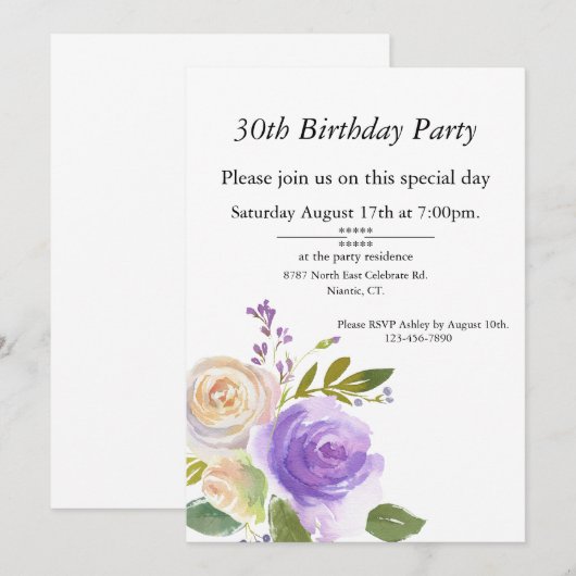 Paarse en perzik Waterverf,  Verjaardag Kaart (Voorkant / Achterkant)