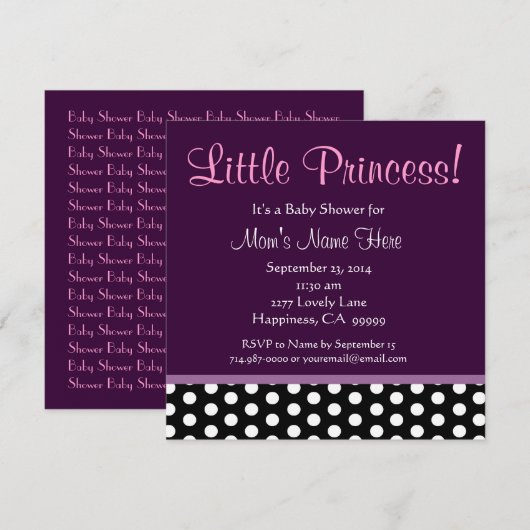 Paarse en Polka Dots Little Princess Baby shower Kaart (Voorkant / Achterkant)