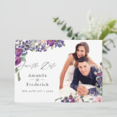 Paarse en Pruim Bloemige Bruiloft Save The Date (Staand voorkant)