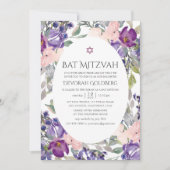 Paarse en pruimkleurige bloemige Bat Mitzvah Kaart (Voorkant)