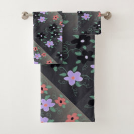 Paarse en rode bloemen bad handdoek