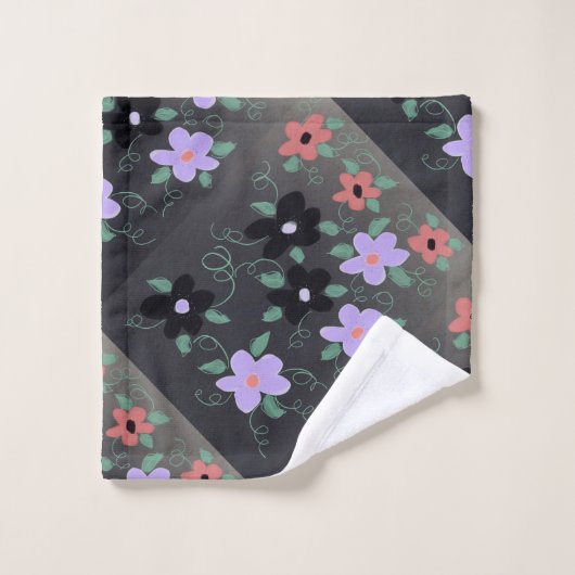 Paarse en rode bloemen bad handdoek (Wasdoekje)