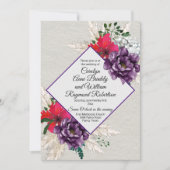Paarse en rode bloemen met Pampas Grass Wedding Kaart (Voorkant)