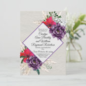 Paarse en rode bloemen met Pampas Grass Wedding Kaart (Staand voorkant)