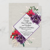 Paarse en rode bloemen met Pampas Grass Wedding Kaart (Voorkant / Achterkant)