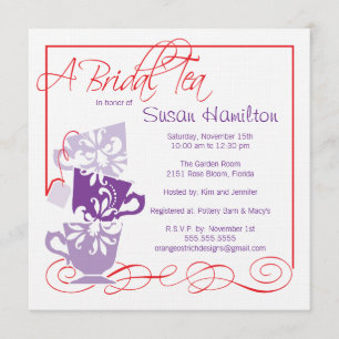 Paarse en Rode Bridal Shower Invitation - Tea Kaart