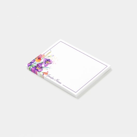 Paarse en rode gepersonaliseerde Iris Post-it® Notes (Schuin)