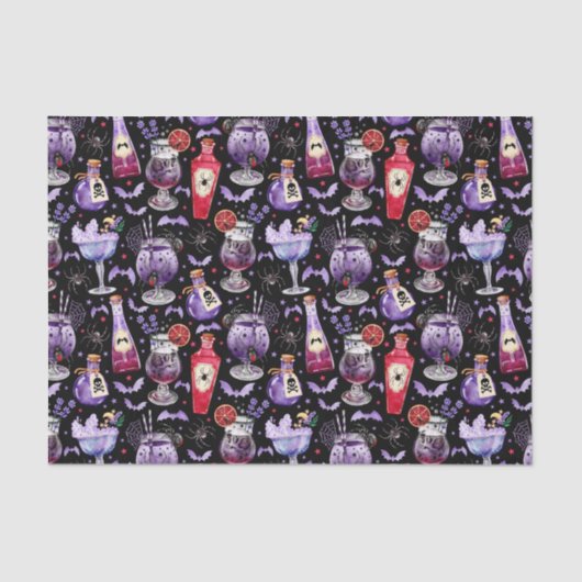 Paarse en rode Halloween cocktails en drankjes Tissuepapier (Voorkant)