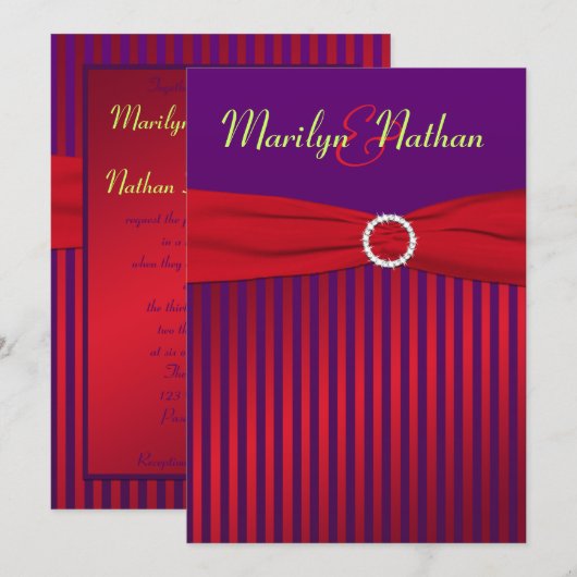 Paarse en rode strepen met groene bruiloft kaart (Voorkant / Achterkant)