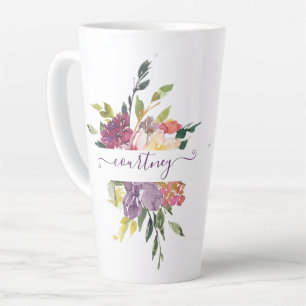 Paarse en rode waterverf bloemstuk gepersonaliseer latte mok