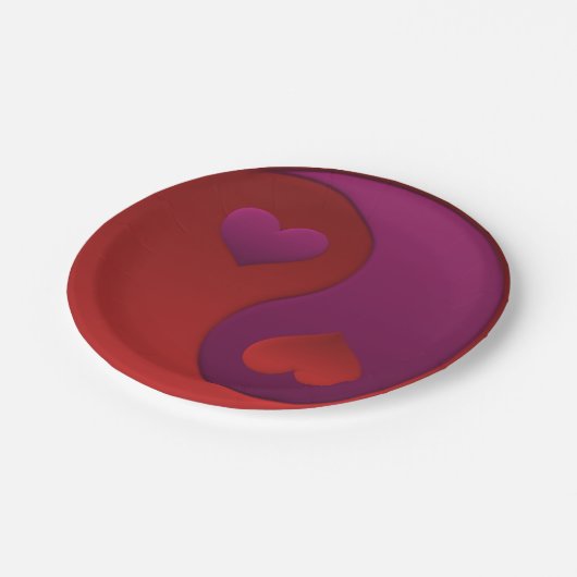 Paarse en Rode Yin Yang Harten Papieren Bordje (Gekanteld)